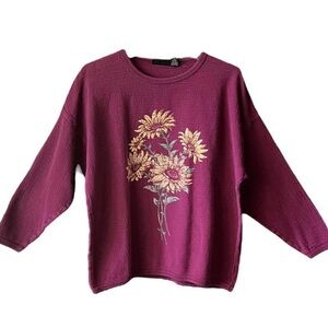 Vintage Chic 80s sunflower, waffle, print sweater